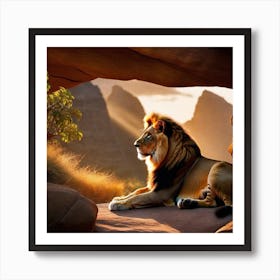 Lion In Cave Art Print