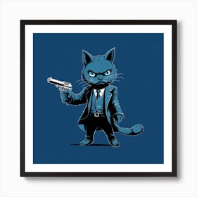 Cat Holding Gun Art Print