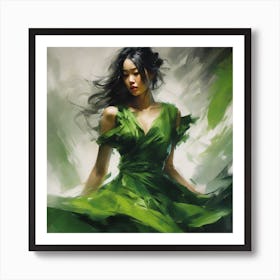 Shonda art prints Asian Woman In Green Dress Art Print