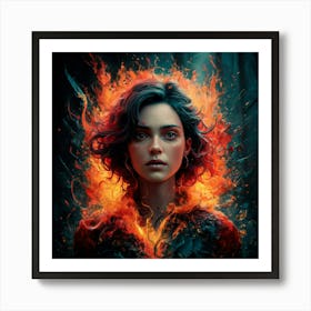 Girl In Flames 1 Art Print