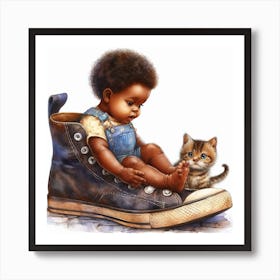 Baby And Kitten Art Print