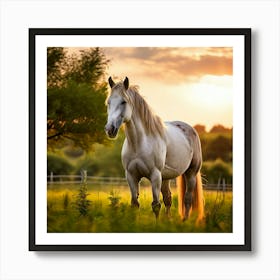 Grass Mane Head Graze Equestrian Pasture Elegant Sun Beauty Horse Standing Rural Green (3) Art Print