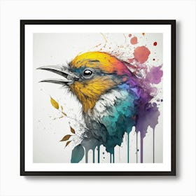 Colorful Bird Watercolor Splash Art Print