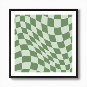 Warped Checker Muted Green Square Art Print