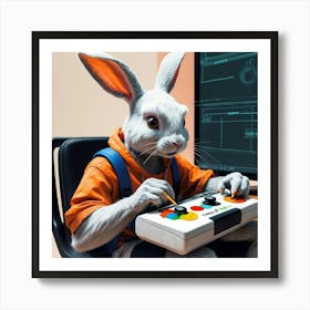 Rabbit Playing Video Game Art Print