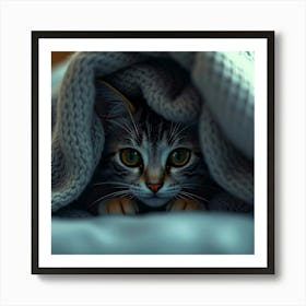 Kitten Under Blanket Art Print