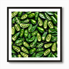 Green Peppers On Black Background Art Print