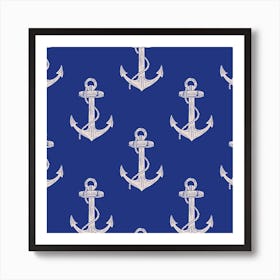 Anchors On Blue Fabric Art Print