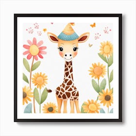 Floral Baby Giraffe Nursery Illustration (20) Art Print