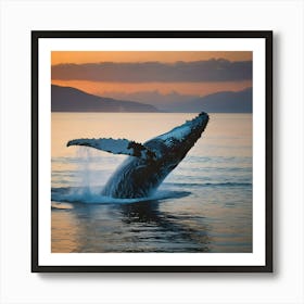 Humpback Whale Breaching At Sunset 12 Art Print