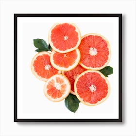 Grapefruit Slices Isolated On White Art Print