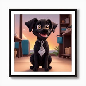 A black dog in sunset Art Print