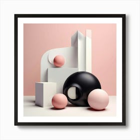 Retro Psycho Black White Shapes Pastel 3d Gradient Vintage Monochrome Geometric Soft Dim (6) Art Print