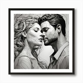 Breathtaking line art of a man and woman, love couple, line art, drawning Art Print