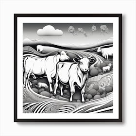 Cows In The Field Art Print