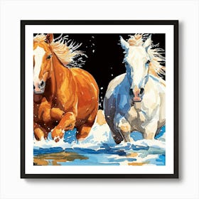 Horses In The Water Art Print