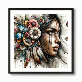 Watercolor Native American Woman #2 Art Print