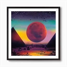 Pyramids And Moon Art Print