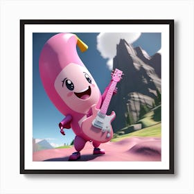 Pink Banana With Guitar 1 Art Print