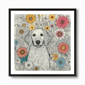 Golden Retriever In Flowers 1 Art Print