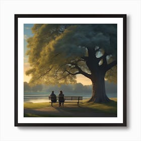 Two People Sitting On A Bench Art Print