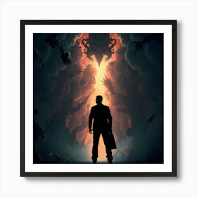 Man Standing In Front Of A Demon Art Print