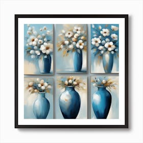 Blue Flowers In Vases Art Print