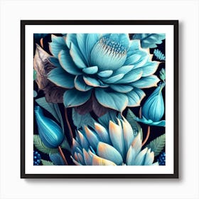 Blueandwhite Porcelain Botanical Art Seamless 2 Art Print