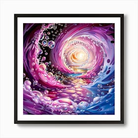 Bubbling Vortex In Pink, Blue, and Purple Abstract Art Print