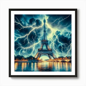 Lightning Over The Eiffel Tower Art Print