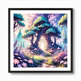 A Fantasy Forest With Twinkling Stars In Pastel Tone Square Composition 69 Art Print