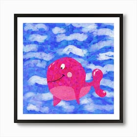 Pink Whale In The Sea Art Print