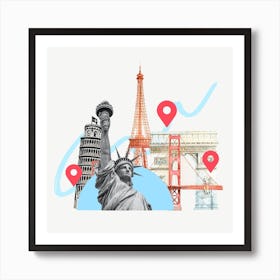 Statue Of Liberty And Landmarks Art Print