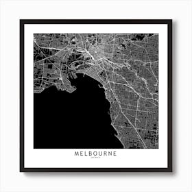 Melbourne Black And White Map Square Art Print