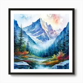 Watercolor Landscape Minimalist White Mountain National Forest Studio Photography Complex Detail Art Print