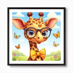 Cute Giraffe With Glasses Art Print