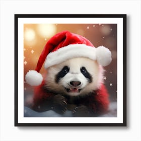Panda Bear In Santa Hat Art Print