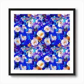 White Flowers on Cobalt Blue Art Print