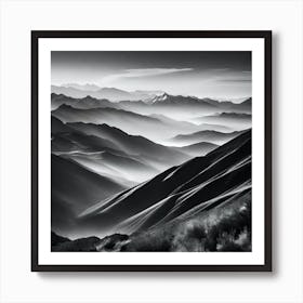 Black And White Mountain Landscape 27 Art Print