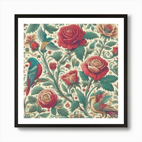 Wallpaper With Roses And Birds William Morris Art Print