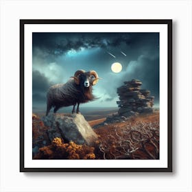 Sheep And Night Sky Art Print