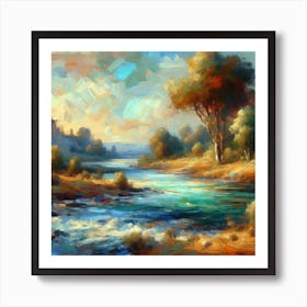 River Landscape Oil Painting Art Print