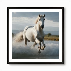 White Horse Galloping Art Print