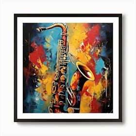 A Masterpiece Of Bohemian Music Themed Wall Art With An Oil Painted Abstract Close Up Of A Saxophon 442538465 Art Print