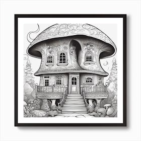 Mushroom House Line Art Art Print