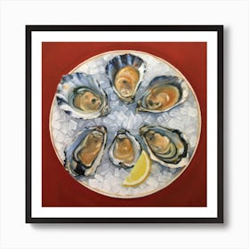 Oysters On A Plate Orange Square Painting Art Print