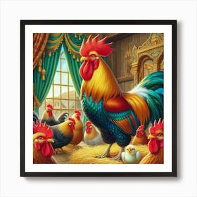 Rooster In Hay Art Print