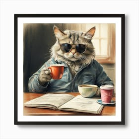 Cat With A Cup Of Coffee 3 Art Print