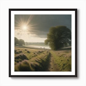 Sun Rising Over A Field Art Print