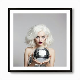 Woman With White Hair Holding A Disco Ball Art Print 2 Art Print